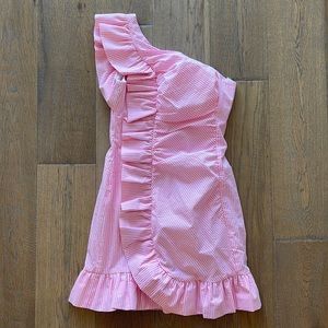 Lilly Pulitzer Tiffani Seersucker Pink Striped One shoulder dress